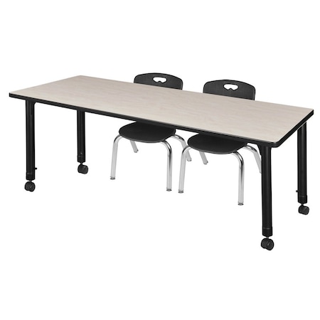 Regency Tables > Height Adjustable > Rectangular Mobile Table & Chair Sets, 66 W, 30 L, 23-34 H, Maple MT6630PLAPCBK45BK